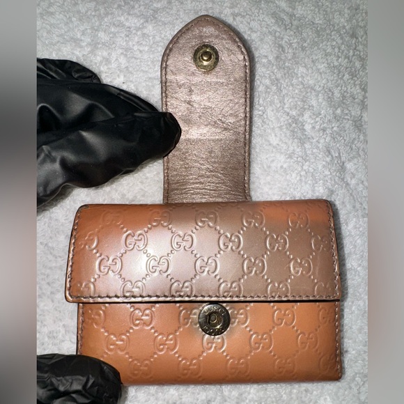 Gucci Key case holder GG pink metallic Leather heart Guccissima enamel - Picture 3 of 10